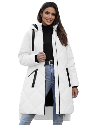 OZONEE Damen Mantel Wintermantel Winterjacke Jacke Parka Übergangsjacke Coat Wärmemantel Wärmejacke Winter Herbst Lang Warm Stehkragen Outdoor Gepolstert JS/5M3168Z/281 WEIß M von OZONEE