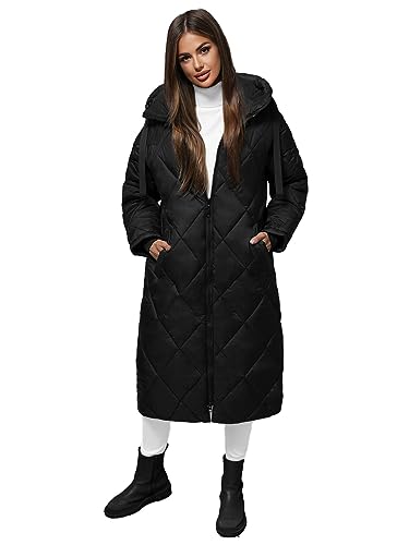 OZONEE Damen Mantel Wintermantel Winterjacke Jacke Parka Übergangsjacke Coat Wärmemantel Wärmejacke Winter Herbst Lang Warm Stehkragen Outdoor Gepolstert JS/5M3171Z/392 SCHWARZ L von OZONEE