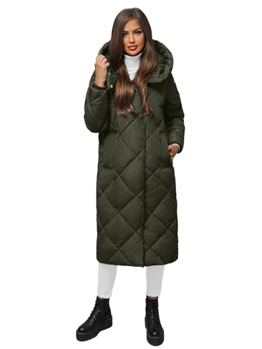 OZONEE Damen Mantel Wintermantel Winterjacke Jacke Parka Übergangsjacke Coat Wärmemantel Wärmejacke Winter Herbst Lang Warm Stehkragen Outdoor Gepolstert JS/5M3173Z/136 DUNKELGRÜN S von OZONEE