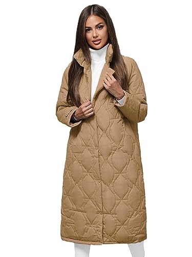 OZONEE Damen Mantel Wintermantel Winterjacke Jacke Parka Übergangsjacke Coat Wärmemantel Wärmejacke Winter Herbst Lang Warm Stehkragen Outdoor Gepolstert JS/5M3177Z/84 CAMEL L von OZONEE