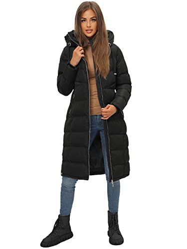 OZONEE Damen Mantel Wintermantel Winterjacke Jacke Parka Übergangsjacke Coat Wärmemantel Wärmejacke Winter Herbst Lang Warm Stehkragen Outdoor Gepolstert JS/M736/392 SCHWARZ L von OZONEE