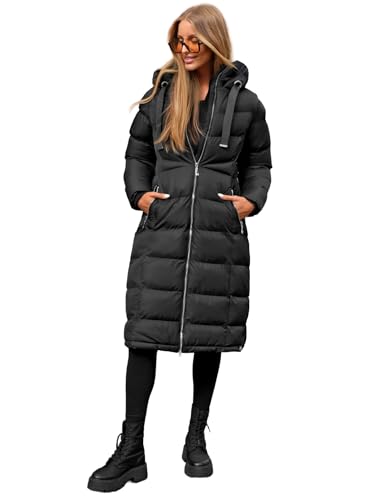 OZONEE Damen Mantel Wintermantel Winterjacke Jacke Parka Übergangsjacke Coat Wärmemantel Wärmejacke Winter Herbst Lang Warm Stehkragen Outdoor Gepolstert JS/M736Z/392 SCHWARZ L von OZONEE