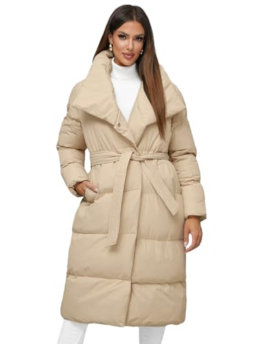 OZONEE Damen Mantel Wintermantel Winterjacke Jacke Parka Übergangsjacke Coat Wärmemantel Wärmejacke Winter Herbst Lang Warm Stehkragen Outdoor Gepolstert JS/M737Z/62 BEIGE XL von OZONEE