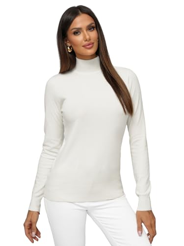 OZONEE Damen Rollkragenpullover Pullover Strickpullover Sweater Rollkragen Strickjacke Turtleneck Feinstrick Winter Vintage Casual JS/8003Z/8 WEIß S/M von OZONEE