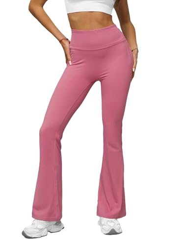 OZONEE Damen Schlag Leggings Schlaghose Flared Leggins Bootcut Yoga Yogahose Lang Sportleggings Baumwolle Blickdicht High Waist Hüfthoch Hohe Taille 777/1776S/111 DUNKELROSA XL von OZONEE