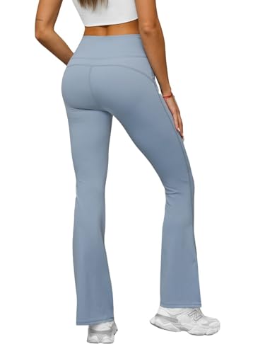 OZONEE Damen Schlag Leggings Schlaghose Flared Leggins Bootcut Yoga Yogahose Lang Sportleggings Baumwolle Blickdicht High Waist Hüfthoch Hohe Taille 777/1776S/9 HELLBLAU XL von OZONEE