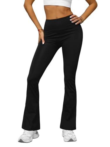 OZONEE Damen Schlag Leggings Schlaghose Flared Leggins Bootcut Yoga Yogahose Lang Sportleggings Baumwolle Blickdicht High Waist Hüfthoch Hohe Taille 777/2810S/3 SCHWARZ XL von OZONEE