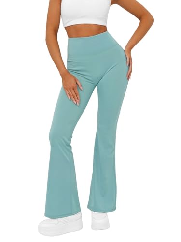 OZONEE Damen Schlag Leggings Schlaghose Flared Leggins Bootcut Yoga Yogahose Lang Sportleggings Baumwolle Blickdicht High Waist Hüfthoch Hohe Taille 777/5032S PFEFFERMINZ S von OZONEE