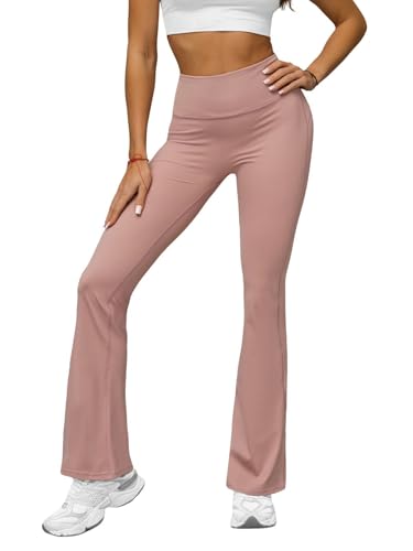 OZONEE Damen Schlag Leggings Schlaghose Flared Leggins Bootcut Yoga Yogahose Lang Sportleggings Baumwolle Blickdicht High Waist Hüfthoch Hohe Taille JS/17K588Z/7 PUDERROSA M von OZONEE