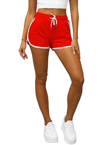 OZONEE Damen Shorts Sporthose Kurz Hotpants High Waist Sweatshorts Sweatpants Hose Sportshorts Jogginghose Sport Sweathose Trainingshose Freizeithose Joggpants 777/1738S/18 ROT XL von OZONEE