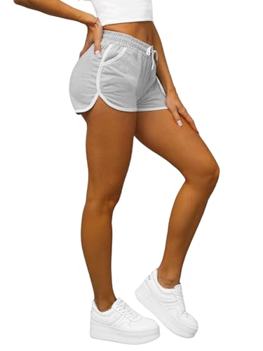 OZONEE Damen Shorts Sporthose Kurz Hotpants High Waist Sweatshorts Sweatpants Hose Sportshorts Jogginghose Sport Sweathose Trainingshose Freizeithose Joggpants 777/1738S/2 GRAU L von OZONEE