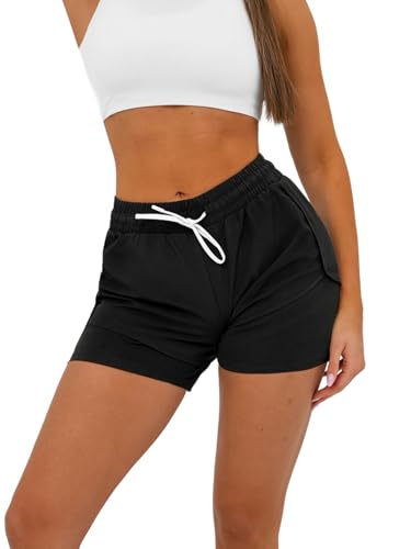 OZONEE Damen Shorts Sporthose Kurz Hotpants High Waist Sweatshorts Sweatpants Hose Sportshorts Jogginghose Sport Sweathose Trainingshose Freizeithose Joggpants 777/2142S/3 SCHWARZ L von OZONEE