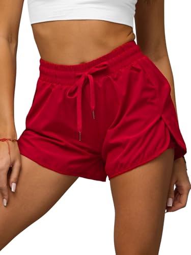 OZONEE Damen Shorts Sporthose Kurz Hotpants High Waist Sweatshorts Sweatpants Hose Sportshorts Jogginghose Sport Sweathose Trainingshose Freizeithose Joggpants 777/3457S DUNKELROT L von OZONEE