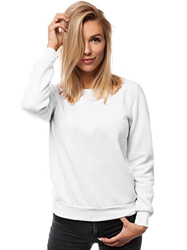 OZONEE Damen Sweatshirt Pullover Langarm Farbvarianten Oversized Langarmshirt Pulli ohne Kapuze Baumwolle Baumwollmischung Classic Basic Rundhals-Ausschnitt Sport JS/W01 WEIẞ L von OZONEE