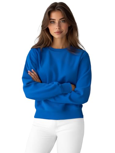 OZONEE Damen Sweatshirt Pullover Langarm Farbvarianten Langarmshirt Pulli ohne Kapuze Baumwolle Baumwollemischung Classic Basic Rundhals-Ausschnitt Sport 777/4160B BLAU S von OZONEE
