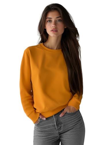 OZONEE Damen Sweatshirt Pullover Langarm Farbvarianten Langarmshirt Pulli ohne Kapuze Baumwolle Baumwollemischung Classic Basic Rundhals-Ausschnitt Sport 777/4160B Camel M von OZONEE