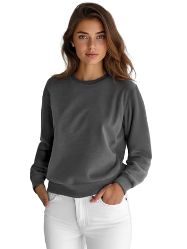 OZONEE Damen Sweatshirt Pullover Langarm Farbvarianten Langarmshirt Pulli ohne Kapuze Baumwolle Baumwollemischung Classic Basic Rundhals-Ausschnitt Sport 777/4160B DUNKELGRAU XL von OZONEE