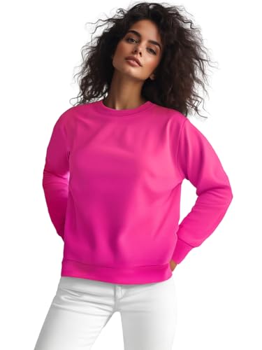 OZONEE Damen Sweatshirt Pullover Langarm Farbvarianten Langarmshirt Pulli ohne Kapuze Baumwolle Baumwollemischung Classic Basic Rundhals-Ausschnitt Sport 777/4160B DUNKELROSA L von OZONEE