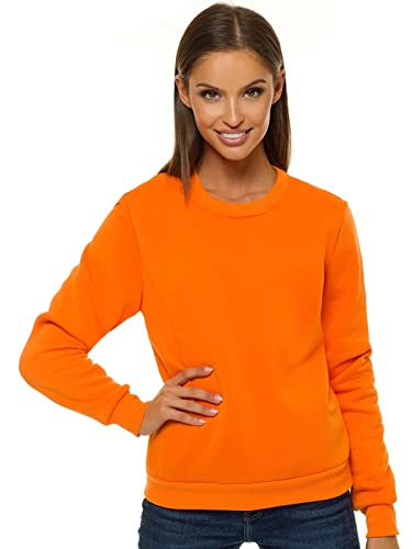 OZONEE Damen Sweatshirt Pullover Langarm Farbvarianten Langarmshirt Pulli ohne Kapuze Baumwolle Baumwollemischung Classic Basic Rundhals-Ausschnitt Sport 777/4160B ORANGE M von OZONEE