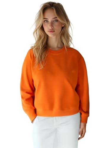 OZONEE Damen Sweatshirt Pullover Langarm Farbvarianten Langarmshirt Pulli ohne Kapuze Baumwolle Baumwollemischung Classic Basic Rundhals-Ausschnitt Sport 777/4160B ORANGE M von OZONEE