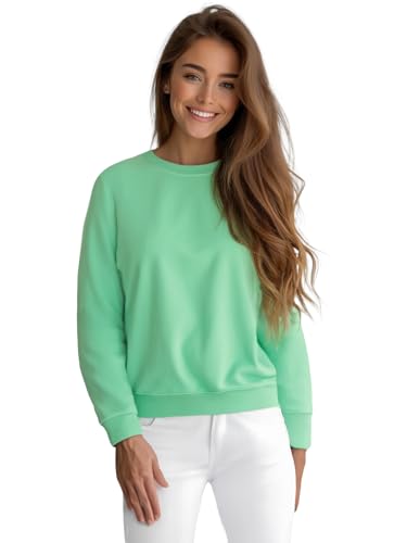 OZONEE Damen Sweatshirt Pullover Langarm Farbvarianten Langarmshirt Pulli ohne Kapuze Baumwolle Baumwollemischung Classic Basic Rundhals-Ausschnitt Sport 777/4160B PFEFFERMINZ M von OZONEE