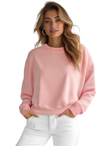 OZONEE Damen Sweatshirt Pullover Langarm Farbvarianten Langarmshirt Pulli ohne Kapuze Baumwolle Baumwollemischung Classic Basic Rundhals-Ausschnitt Sport 777/4160B PUDERROSA XL von OZONEE