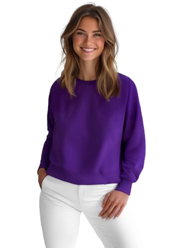 OZONEE Damen Sweatshirt Pullover Langarm Farbvarianten Langarmshirt Pulli ohne Kapuze Baumwolle Baumwollemischung Classic Basic Rundhals-Ausschnitt Sport 777/4160B VIOLETT S von OZONEE