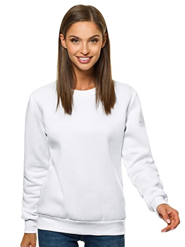 OZONEE Damen Sweatshirt Pullover Langarm Farbvarianten Langarmshirt Pulli ohne Kapuze Baumwolle Baumwollemischung Classic Basic Rundhals-Ausschnitt Sport 777/4160B WEIẞ L von OZONEE