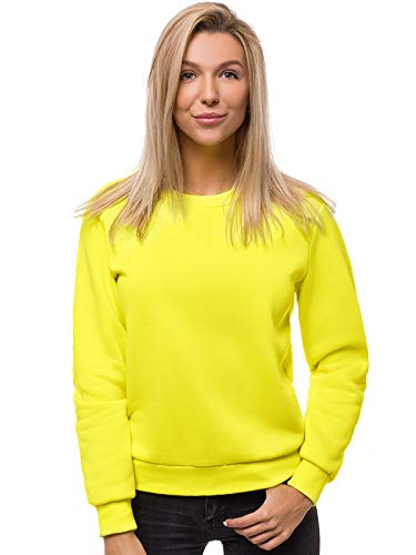 OZONEE Damen Sweatshirt Pullover Langarm Farbvarianten Oversized Langarmshirt Pulli ohne Kapuze Baumwolle Baumwollmischung Classic Basic Rundhals-Ausschnitt Sport JS/W01 GELB-NEON S von OZONEE