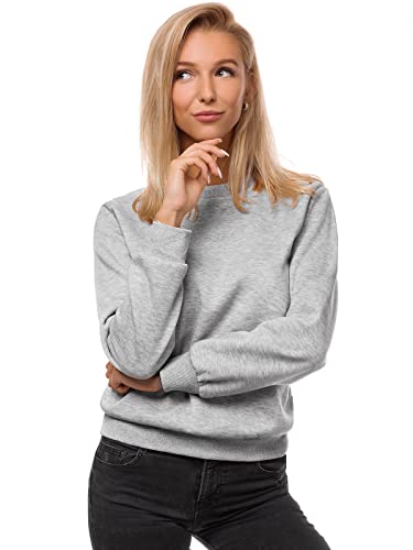 OZONEE Damen Sweatshirt Pullover Langarm Farbvarianten Oversized Langarmshirt Pulli ohne Kapuze Baumwolle Baumwollmischung Classic Basic Rundhals-Ausschnitt Sport JS/W01 GRAU S von OZONEE