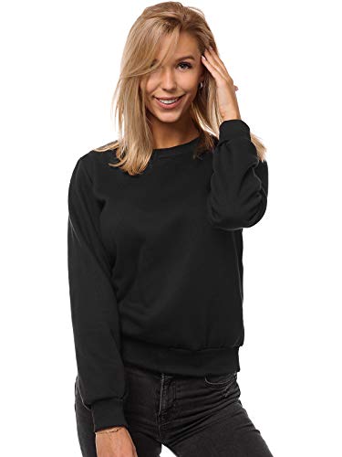 OZONEE Damen Sweatshirt Pullover Langarm Farbvarianten Oversized Langarmshirt Pulli ohne Kapuze Baumwolle Baumwollmischung Classic Basic Rundhals-Ausschnitt Sport JS/W01 SCHWARZ L von OZONEE