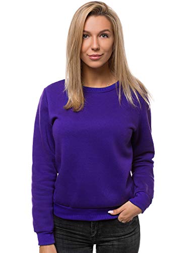 OZONEE Damen Sweatshirt Pullover Langarm Farbvarianten Oversized Langarmshirt Pulli ohne Kapuze Baumwolle Baumwollmischung Classic Basic Rundhals-Ausschnitt Sport JS/W01 VIOLETT S von OZONEE