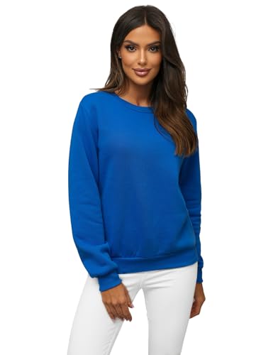 OZONEE Damen Sweatshirt Pullover Langarm Farbvarianten Langarmshirt Pulli ohne Kapuze Baumwolle Baumwollmischung Classic Basic Rundhals-Ausschnitt Sport 777/3001B BLAU S von OZONEE