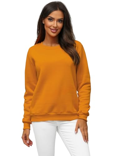 OZONEE Damen Sweatshirt Pullover Langarm Farbvarianten Langarmshirt Pulli ohne Kapuze Baumwolle Baumwollmischung Classic Basic Rundhals-Ausschnitt Sport 777/3001B Camel XL von OZONEE