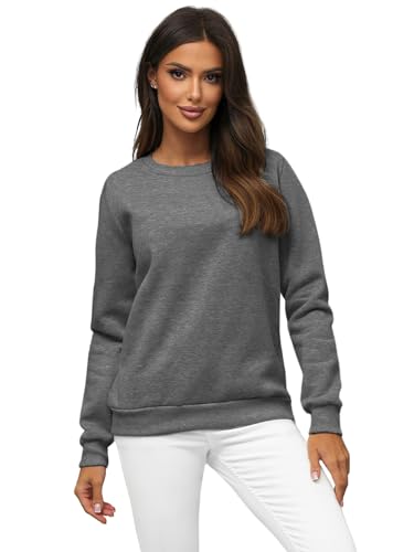 OZONEE Damen Sweatshirt Pullover Langarm Farbvarianten Langarmshirt Pulli ohne Kapuze Baumwolle Baumwollmischung Classic Basic Rundhals-Ausschnitt Sport 777/3001B DUNKELGRAU XL von OZONEE