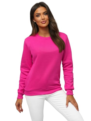 OZONEE Damen Sweatshirt Pullover Langarm Farbvarianten Langarmshirt Pulli ohne Kapuze Baumwolle Baumwollmischung Classic Basic Rundhals-Ausschnitt Sport 777/3001B DUNKELROSA M von OZONEE