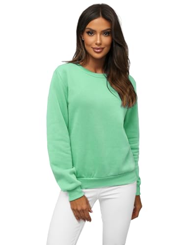 OZONEE Damen Sweatshirt Pullover Langarm Farbvarianten Langarmshirt Pulli ohne Kapuze Baumwolle Baumwollmischung Classic Basic Rundhals-Ausschnitt Sport 777/3001B PFEFFERMINZ S von OZONEE