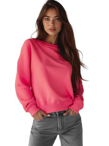 OZONEE Damen Sweatshirt Pullover Langarm Farbvarianten Langarmshirt Pulli ohne Kapuze Baumwolle Baumwollmischung Classic Basic Rundhals-Ausschnitt Sport 777/4160B/58 KORALLEN S von OZONEE