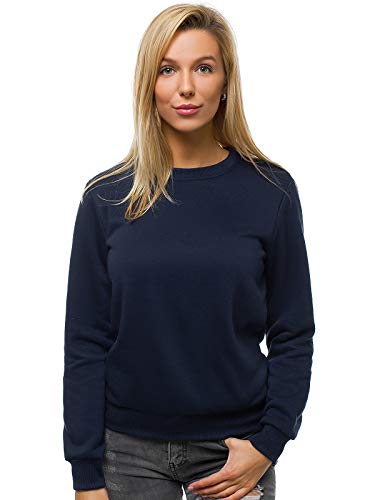 OZONEE Damen Sweatshirt Pullover Langarm Farbvarianten Oversized Langarmshirt Pulli ohne Kapuze Baumwolle Baumwollmischung Classic Basic Rundhals-Ausschnitt Sport JS/W01 DUNKELBLAU S von OZONEE