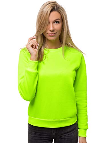 OZONEE Damen Sweatshirt Pullover Langarm Farbvarianten Oversized Langarmshirt Pulli ohne Kapuze Baumwolle Baumwollmischung Classic Basic Rundhals-Ausschnitt Sport JS/W01 GRÜN-NEON M von OZONEE