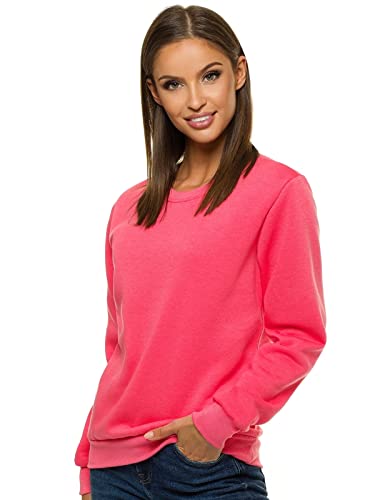 OZONEE Damen Sweatshirt Pullover Langarm Farbvarianten Langarmshirt Pulli ohne Kapuze Baumwolle Baumwollmischung Classic Basic Rundhals-Ausschnitt Sport JS/W01Z/58 KORALLEN M von OZONEE