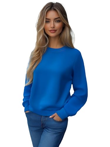 OZONEE Damen Sweatshirt Pullover Langarm Farbvarianten Langarmshirt Pulli ohne Kapuze Baumwolle Baumwollmischung Classic Basic Unifarbe Rundhals-Ausschnitt Sport 777/6502B BLAU L von OZONEE