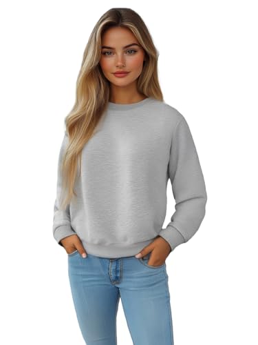 OZONEE Damen Sweatshirt Pullover Langarm Farbvarianten Langarmshirt Pulli ohne Kapuze Baumwolle Baumwollmischung Classic Basic Unifarbe Rundhals-Ausschnitt Sport 777/6502B GRAU L von OZONEE