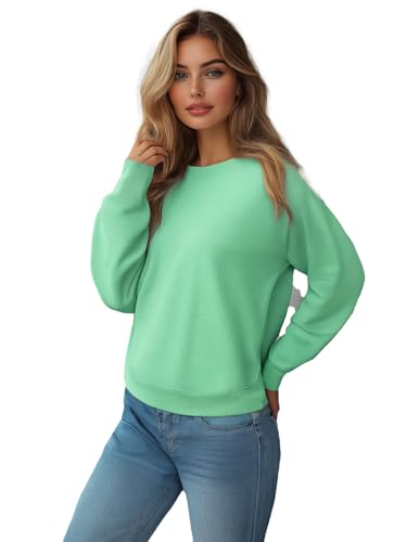 OZONEE Damen Sweatshirt Pullover Langarm Farbvarianten Langarmshirt Pulli ohne Kapuze Baumwolle Baumwollmischung Classic Basic Unifarbe Rundhals-Ausschnitt Sport 777/6502B PFEFFERMINZ XL von OZONEE