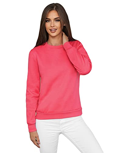 OZONEE Damen Sweatshirt Pullover Langarm Farbvarianten Oversized Langarmshirt Pulli ohne Kapuze Baumwolle Baumwollmischung Classic Basic Rundhals-Ausschnitt Sport 777/4428B/58 KORALLEN M von OZONEE