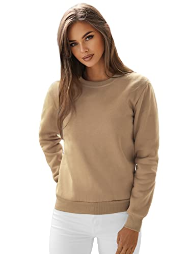 OZONEE Damen Sweatshirt Pullover Langarm Farbvarianten Oversized Langarmshirt Pulli ohne Kapuze Baumwolle Baumwollmischung Classic Basic Rundhals-Ausschnitt Sport 777/4428B/6 BEIGE XL von OZONEE