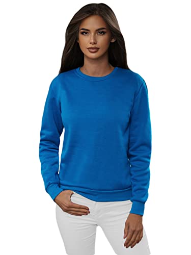 OZONEE Damen Sweatshirt Pullover Langarm Farbvarianten Oversized Langarmshirt Pulli ohne Kapuze Baumwolle Baumwollmischung Classic Basic Rundhals-Ausschnitt Sport 777/4428B BLAU S von OZONEE