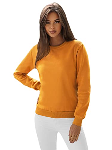 OZONEE Damen Sweatshirt Pullover Langarm Farbvarianten Oversized Langarmshirt Pulli ohne Kapuze Baumwolle Baumwollmischung Classic Basic Rundhals-Ausschnitt Sport 777/4428B Camel M von OZONEE