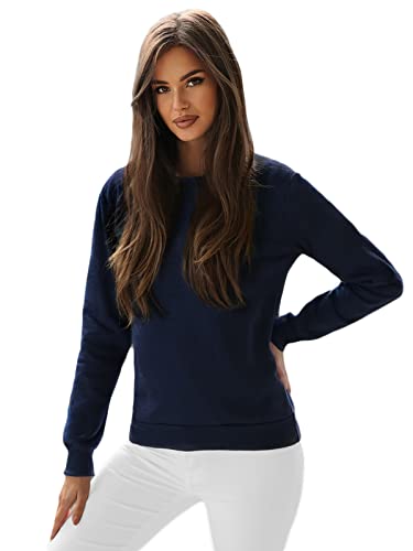 OZONEE Damen Sweatshirt Pullover Langarm Farbvarianten Oversized Langarmshirt Pulli ohne Kapuze Baumwolle Baumwollmischung Classic Basic Rundhals-Ausschnitt Sport 777/4428B DUNKELBLAU S von OZONEE