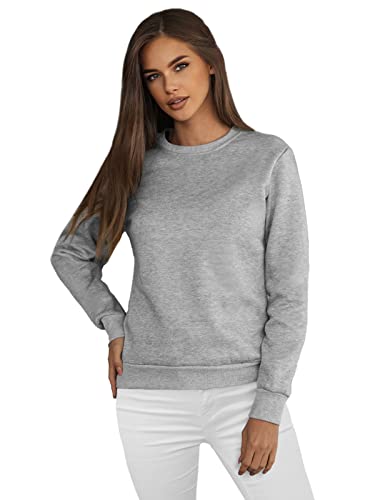 OZONEE Damen Sweatshirt Pullover Langarm Farbvarianten Oversized Langarmshirt Pulli ohne Kapuze Baumwolle Baumwollmischung Classic Basic Rundhals-Ausschnitt Sport 777/4428B GRAU L von OZONEE